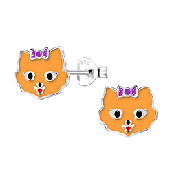 Silver Cat Stud Earrings  - 23357