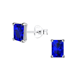 4x6mm Baguette Cubic Zirconia Silver Stud Earrings - 23379