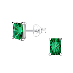 4x6mm Baguette Cubic Zirconia Silver Stud Earrings - 23379