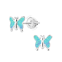 Silver Butterfly Screw Back Earrings - 23468