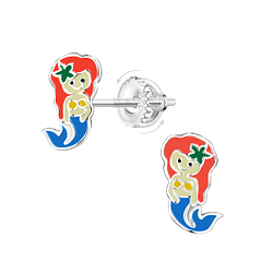 Silver Mermaid Screw Back Earrings - 23471