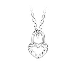 Silver Lock Heart Necklace - 23448