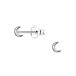 Silver Crescent Moon Stud Earrings  - 23542