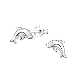 Silver Dolphin Stud Earrings - 23534