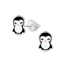 Silver Penguin Screw Back Earrings - 23479 Silver Penguin Screw Back Earrings - 23479