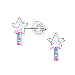 Silver Star Screw Back Earrings - 23491