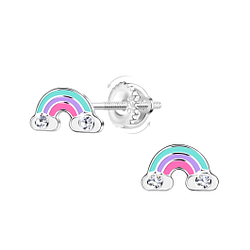 Silver Rainbow Screw Back Earrings - 23493 Silver Rainbow Screw Back Earrings - 23493