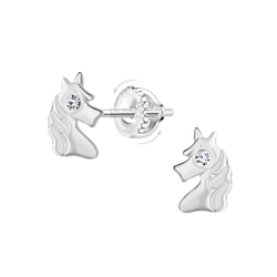 Silver Unicorn Screw Back Earrings - 23495