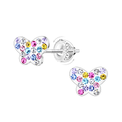 Silver Butterfly Screw Back Earrings - 23499