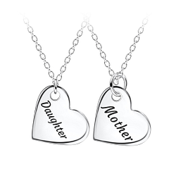 Silver Mother and Daughter Necklace Set - 23565