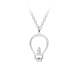 Silver Light Bulb Outline Necklace - 23706