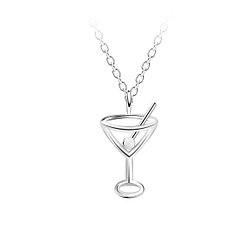 Silver Cocktail Glass Outline Necklace - 23708 Silver Cocktail Glass Outline Necklace - 23708