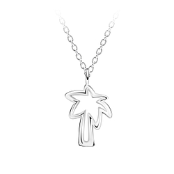 Silver Palm Tree Outline Necklace - 23717 Silver Palm Tree Outline Necklace - 23717