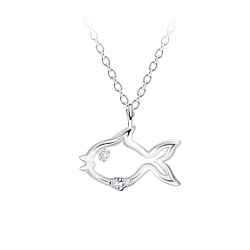 Silver Fish Outline Necklace - 23721 Silver Fish Outline Necklace - 23721