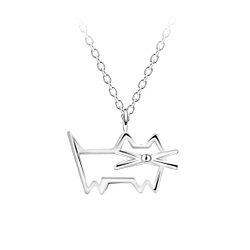 Silver Cat Outline Necklace - 23722