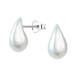 Silver Stud Earrings with Teardrop Pearl - 23758