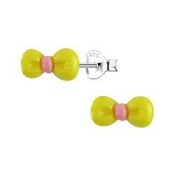 Silver Stud Earrings with Resin Bow - 23737