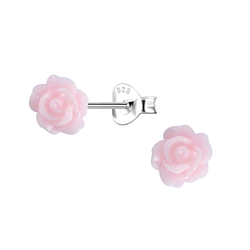 Silver Stud Earrings with Resin Rose - 23738