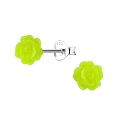Silver Stud Earrings with Resin Rose - 23741