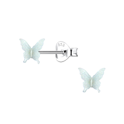 Silver Stud Earrings with Resin Butterfly - 23742