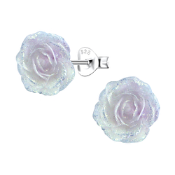 Silver Stud Earrings with Resin Rose - 23745