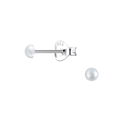 Silver Stud Earrings with 3mm Semi Circle Pearl - 23759