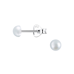 Silver Stud Earrings with 4mm Semi Circle Pearl - 23760