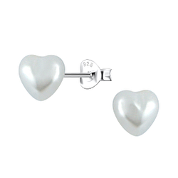 Silver Stud Earrings with 7mm Heart Pearl - 23761