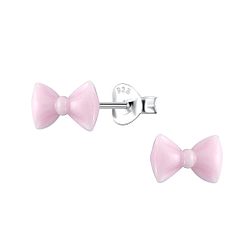 Silver Stud Earrings with Resin Bow - 23753