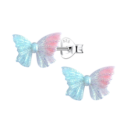 Silver Stud Earrings with Resin Bow - 23755