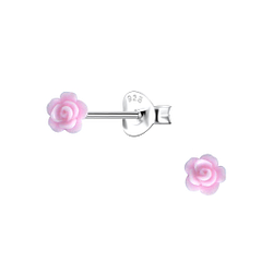 Silver Stud Earrings with Resin Rose - 23756