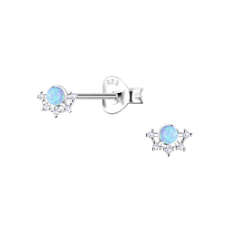 Silver Flower Opal Stud Earrings - 23604