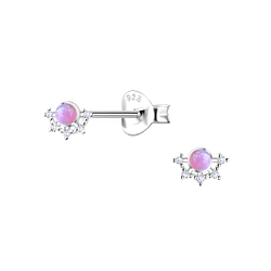 Silver Flower Opal Stud Earrings - 23605