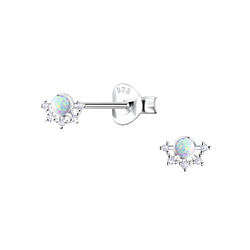 Silver Flower Opal Stud Earrings - 23606