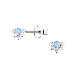Silver Geometric Opal Stud Earrings - 23607