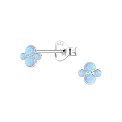 Silver Geometric Opal Stud Earrings - 23618
