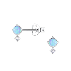 Silver Round Opal Stud Earrings - 23619