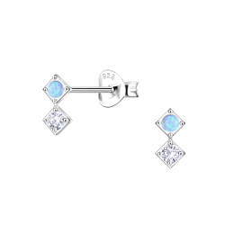 Silver Geometric Opal Stud Earrings - 23622