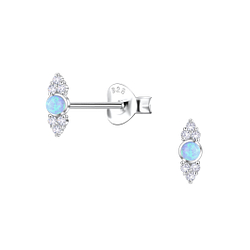 Silver Geometric Opal Stud Earrings - 23628