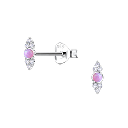 Silver Geometric Opal Stud Earrings - 23629