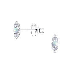 Silver Geometric Opal Stud Earrings - 23630
