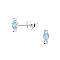 Silver Geometric Opal Stud Earrings - 23631