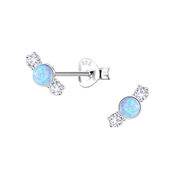 Silver Geometric Opal Stud Earrings - 23634