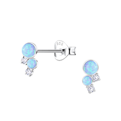 Silver Geometric Opal Stud Earrings - 23637