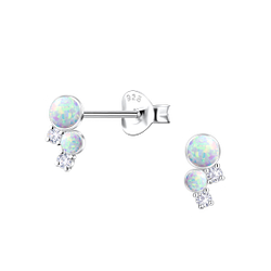 Silver Geometric Opal Stud Earrings - 23639