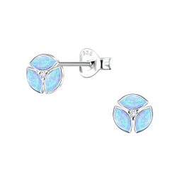 Silver Geometric Opal Stud Earrings - 23640