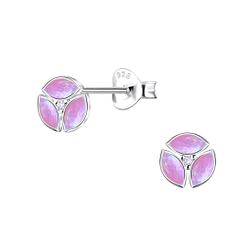 Silver Geometric Opal Stud Earrings - 23641