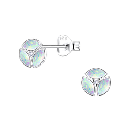 Silver Geometric Opal Stud Earrings - 23642