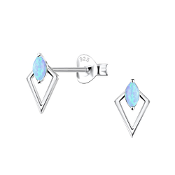 Silver Geometric Opal Stud Earrings - 23646 Silver Geometric Opal Stud Earrings - 23646