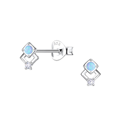 Silver Geometric Opal Stud Earrings - 23649 Silver Geometric Opal Stud Earrings - 23649